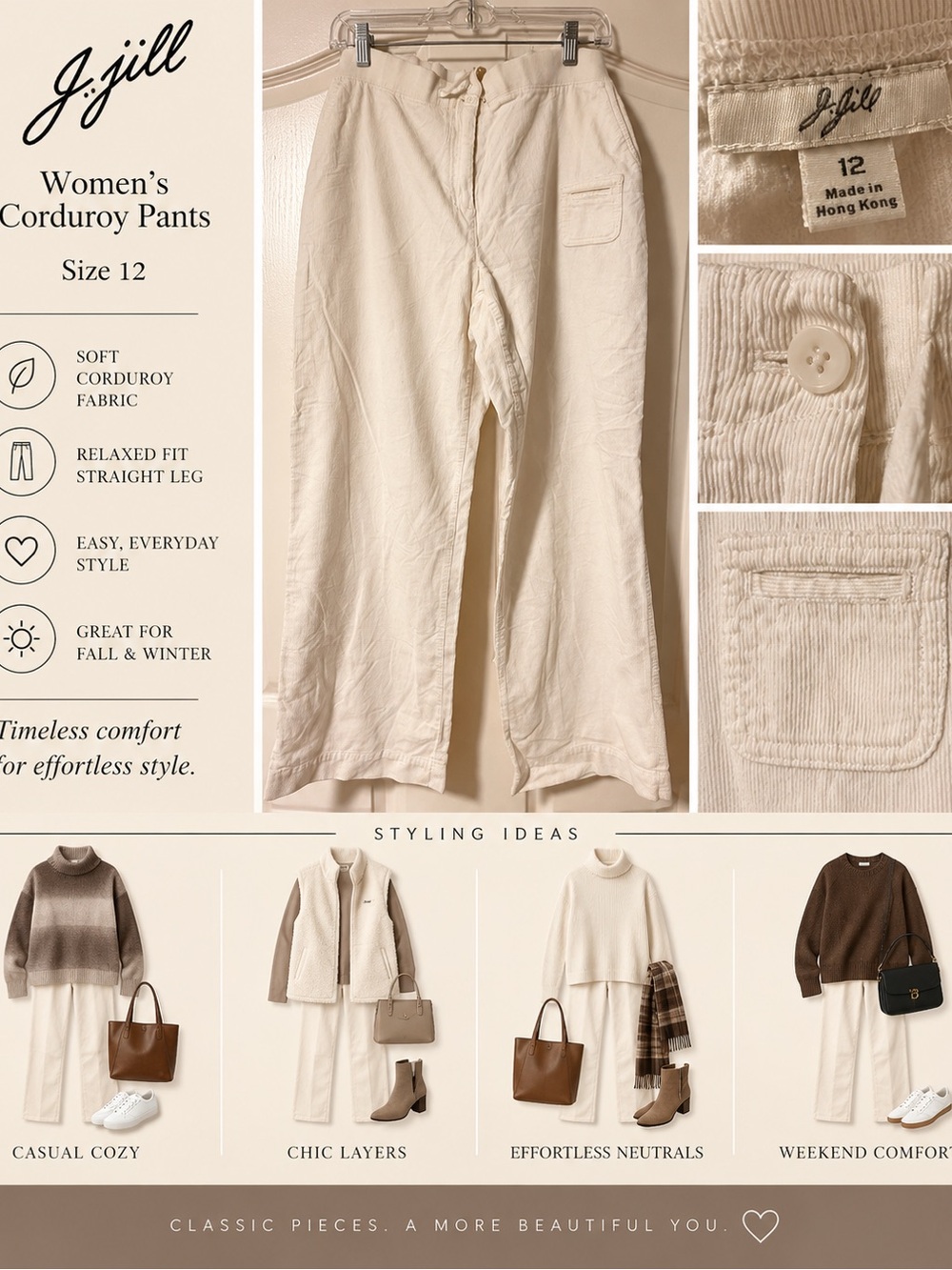Lole Straight-Leg Corduroy Pants in Cream